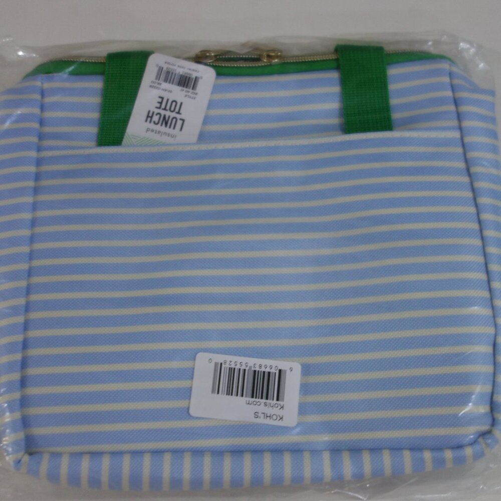 Insulated LUNCH TOTE Striped Blue/Yellow/Green New
